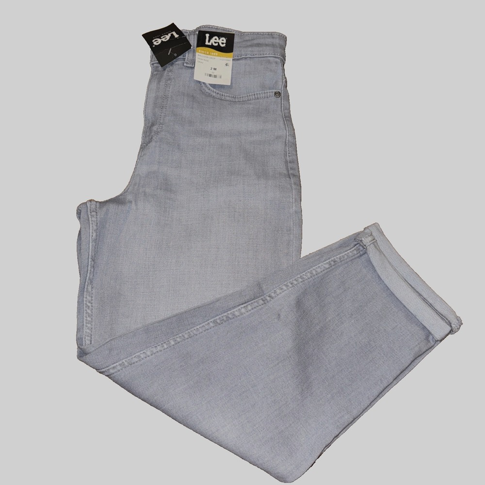 NWT Women's Lee Heritage Balloon Crop High Rise Relaxed Fit Jeans‎ Gray Sz 2